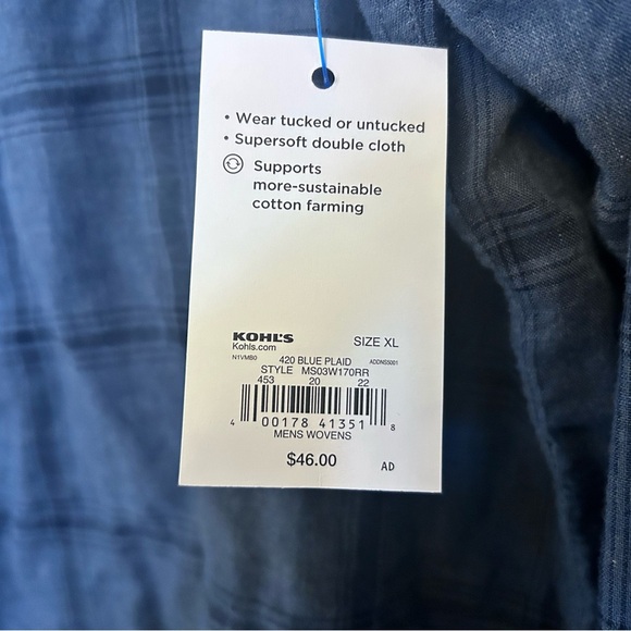 NWT. Men’s Sonoma blue and black Flannel. Size XL - Picture 2 of 5